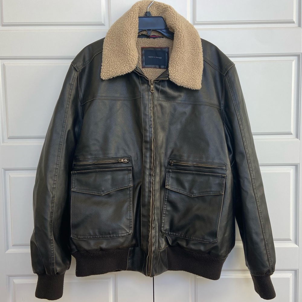 Vintage Tommy Hilfiger Leather Aviator Bomber Jacket